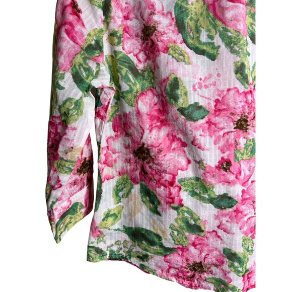 Karen Scott Petites P Floral Button-Up Shirt Pockets Flowers Cotton 3/4 Sleeves - Picture 10 of 12